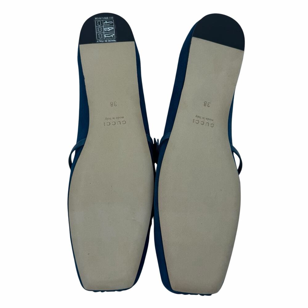 Gucci Kid Scamosciato Horsebit Mary Jane Flats Deep Acqua Size 38 - Picture 10 of 15